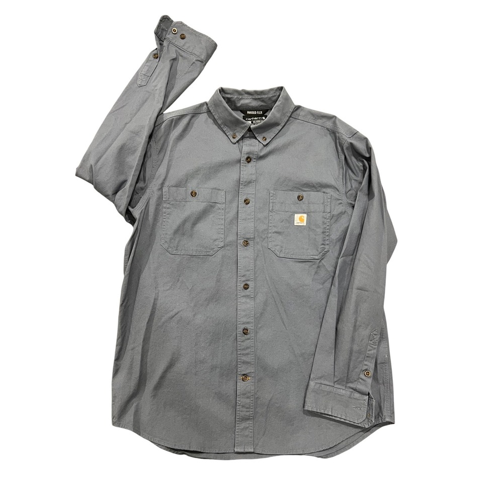 Carhartt Shirt Mens L Blue/Gray Rugged Flex Relaxed Fit Long Sleeve Work Shirt - Picture 2 of 5